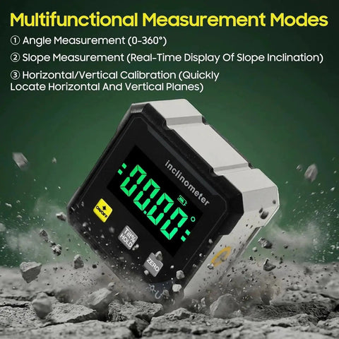Angle Finder Inclinometer Protractor Tool With 4x90 Degree Range High Accuracy Large LED Display Magnetic Base USB Rechargeable