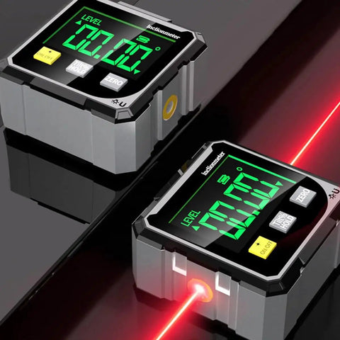 Digital Angle Finder Inclinometer Protractor Tool with 4x90 Degree Range and Large LED Display showing precise angle reading