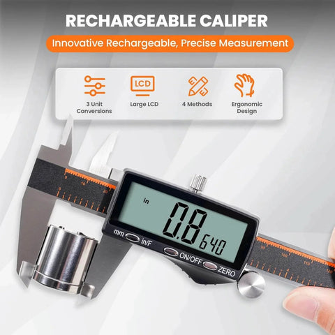 Digital Caliper, Rechargeable Calipers with Large LCD Screen, Stainless Steel Caliper Measuring Tool, Auto-Off Micrometer in use