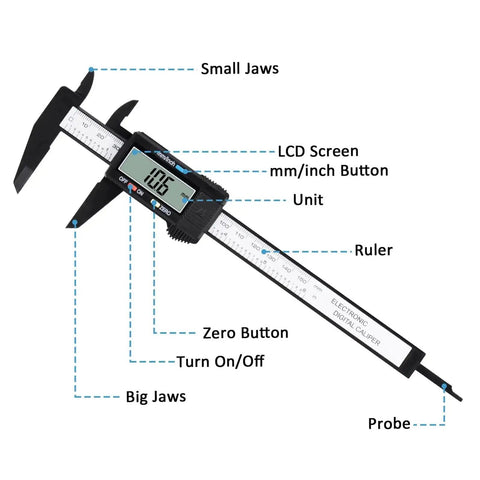 Digital Caliper 0 To 6 Inches Electronic Measuring Tool With Large LCD Screen Auto Off Inch And Millimeter Conversion features.
