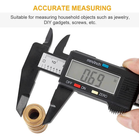Digital Caliper, Sangabery 0-6 inches Caliper with Large LCD Screen measuring a metallic object