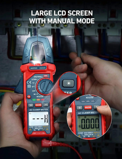 Digital Clamp Meter Multimeter 2000 Counts Amp Voltage Tester Auto-ranging with AC/DC Voltage, AC Current, Resistance in use