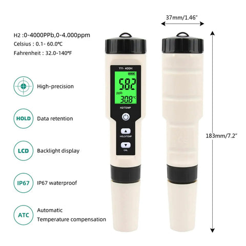 Digital Hydrogen Meter Water Quality Tester With ATC And Data Hold Function Pen Type Meter With LCD Display IP67 Waterproof
