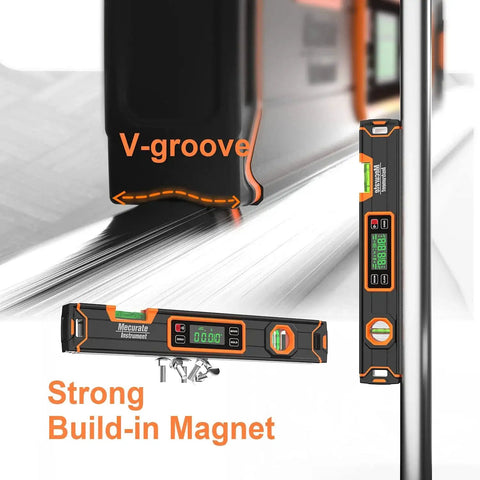 Digital Level 15.7 Inch With LCD Display And Magnetic Base 360 Degree Torpedo Level For Precise Vertical And Horizontal Layout Backlit Screen Protractor For Construction Carpentry HVAC And DIY Projects shown with V-groove base and strong magnet