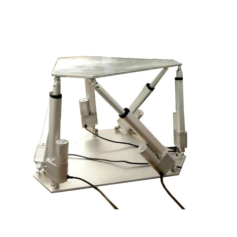 DOCYKE digital linear servo actuator system on a white metal frame with top platform and brace arms