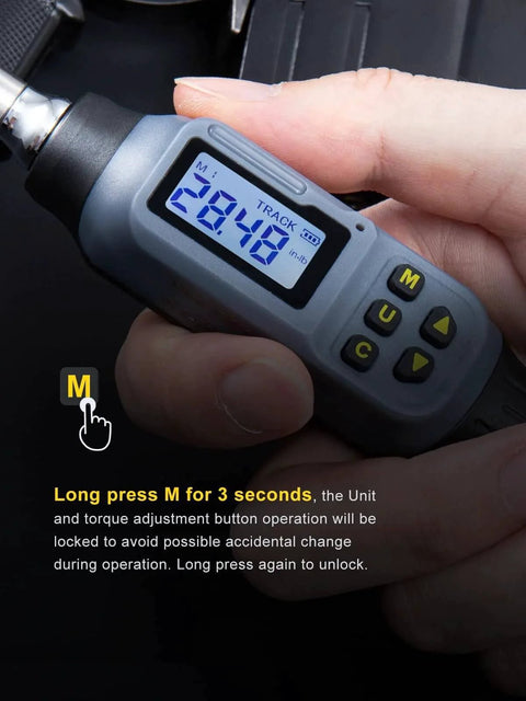 Hand holding Digital Torque Screwdriver, 2.66-53.1 In-lbs/0.3-6 Nm, 1/4'' Drive Inch Pound Torque Screwdriver Electrician with Buzzer & LED Indicator