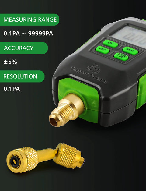 Wisscool digital micron vacuum gauge with 1/4 in SAE fitting, handheld HVAC pressure tester with LCD display