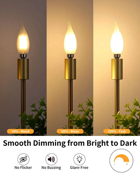 Soft White 2700K Dimmable E12 LED Bulbs 60W Equivalent Frosted Glass for mood, relax, and task lighting on lamp