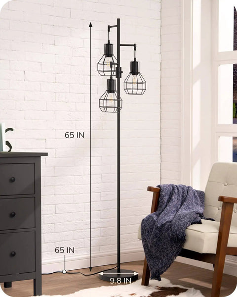 Dimmable Farmhouse Floor Lamp with Industrial Style Standing Light for Living Room and Bedroom, Three LED Edison Bulbs Included