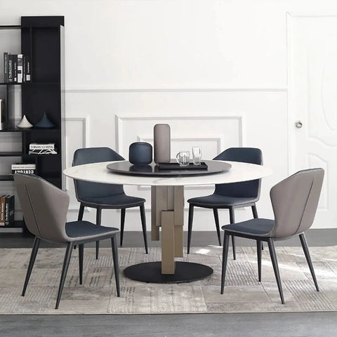 Dining table with Heavy Duty Aluminum Turntable Bearing 20 Inch Swivel Plate for smooth rotation, set in modern dining room.