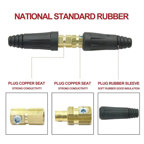 Heavy Duty DINSE Style Welding Cable Quick Connectors Pair for 200 Amp to 300 Amp Compatible with AWG 4 to 1 Wires shown assembled