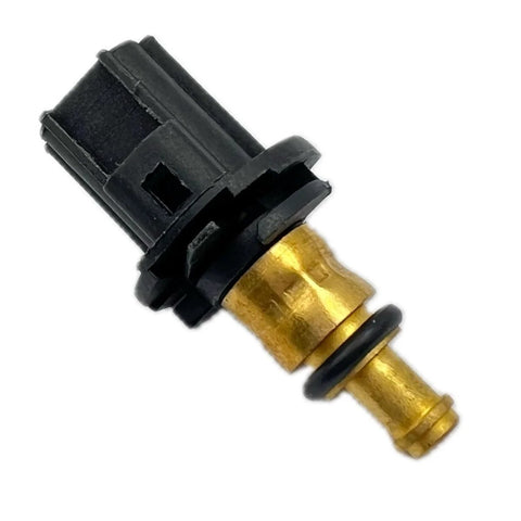 Coolant temperature sensor with brass probe and black plastic connector, Amazon brand
