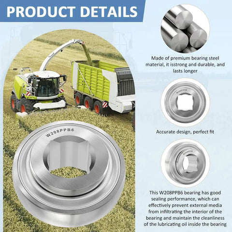 Heavy duty 1 inch square bore disc harrow bearing with triple lip seal and Chevron grease for agricultural machinery