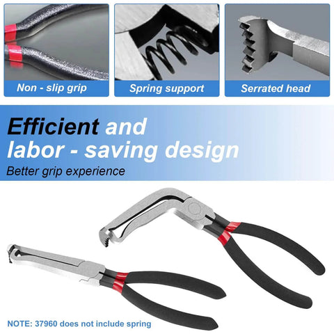 Electrical Disconnect Pliers Set For Cars And Auto Repairs, includes straight and angled pliers with non-slip grip and serrated head.