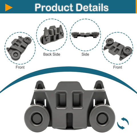Set Of 4 Upgraded Lower Rack Dishwasher Wheels Replacement For W10195416, Compatible With Kitchenaid Whirlpool Maytag Kenmore, detailed view.