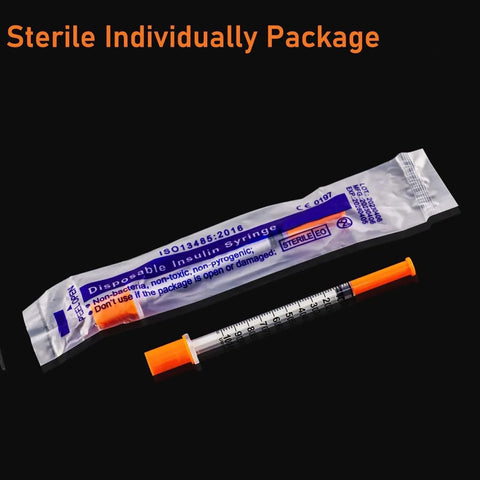 Disposable 1ml Syringe With Cap 31G One Quarter Inch 6mm Sterile Individually Packed Pack Of 20, in packaging