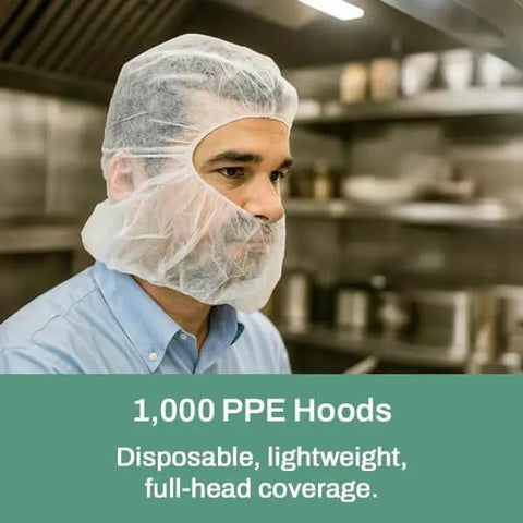 Man wearing Disposable Bouffant Hood Breathable Polypropylene Hair Cover For Medical Food Processing And Cleanrooms One Size