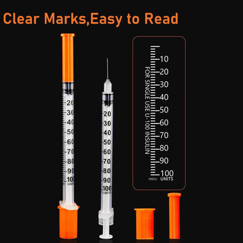 Disposable 1ml Syringe With Cap 31G One Quarter Inch 6mm Sterile Individually Packed Pack Of 20, clear marks, easy to read