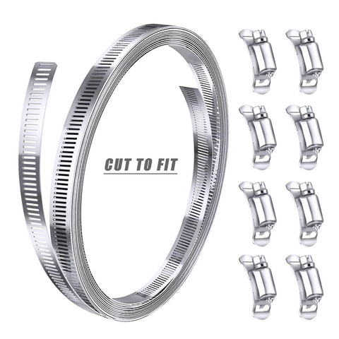 304 Stainless Steel Hose Clamp Assortment Kit DIY Cut To Fit 12 Ft Metal Strap And 8 Stronger Fasteners