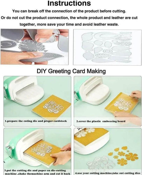 Versatile Die Cut Set For DIY Card Making And Scrapbooking With Intricate Metal Cutting Dies Embossing Stencils And Templates For Congratulations Birthday Wedding Decor Cards, showing step-by-step card making process.