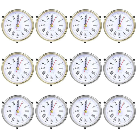 12 resin clock components with Roman numeral face, gold and silver borders, part of DIY Clock Making Kit with Battery Operated Quartz Movement