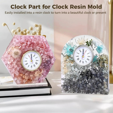 DIY Clock Making Kit With 12 Resin Clock Components In Gold And Silver, Roman Numeral Face, Quartz Movement