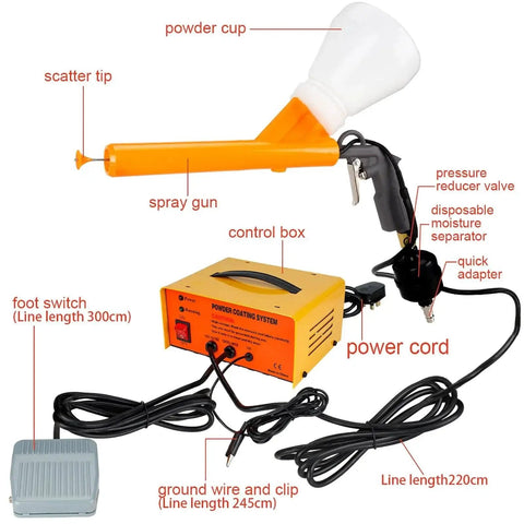 Five Stage Powder Coating System Kit With Foot Switch Portable Manual Spray Gun Electrostatic Powder Coating Gun components