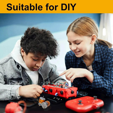 Children assembling with 6Pcs 280 Micro DC Motors 3V-12V 13500RPM 0.5A with 2.8mm Insulated Connector & 6inch 20AWG Wire for RC Boat, DIY Airplane, Model Toys, 12V DC Motor Compatible in a DIY setting.