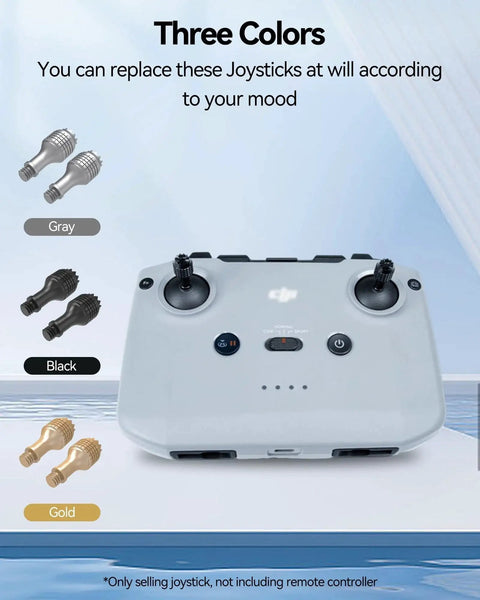Remote controller with options for three pairs of replacement joysticks in gray, black, and gold for DJI RC N3 N2 N1.