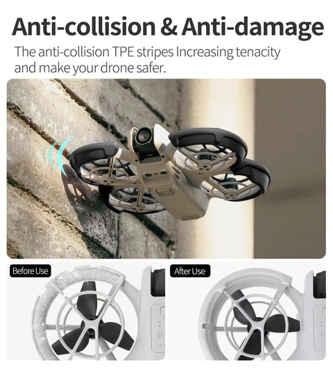 DJI Neo Propeller Guard Protector Anti Collision Bumper Ring For Drone Protection in use, shown on drone near wall.