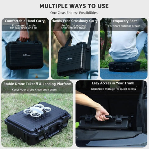 Travel Hard Case For DJI Neo Fly More Combo Designed To Shield The Drone And Accessories, Holds Up To Ten Batteries, IP67 Waterproof