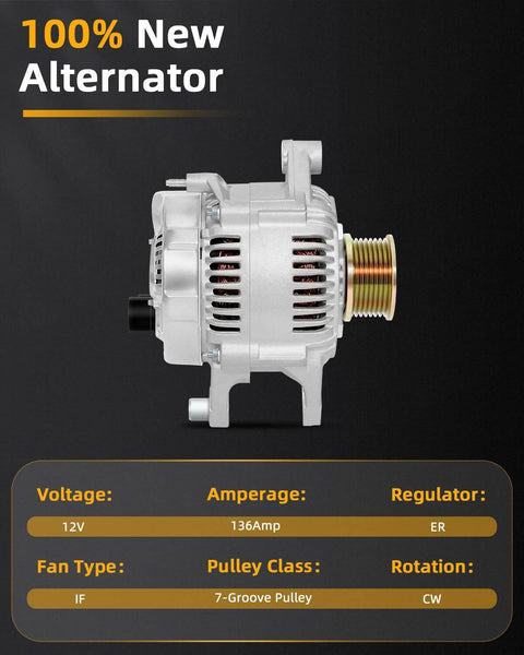 Beefed Up High Output Alternator Replacement For 1999 2000 Dodge Dakota Durango Ram 1500 Van 2500 3500 side view