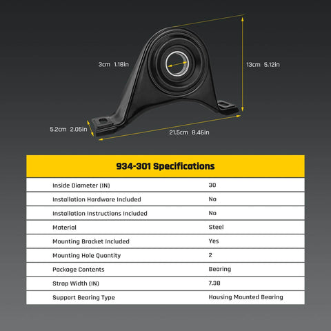 Drive Shaft Center Support Bearing Replacement For Dodge Challenger, Charger, Magnum And Chrysler 300 2005 Through 2014 Direct Fit Carrier Bearing HB1032 5161435AA Heavy Duty Upgrade Ready To Roll, shown with dimensions and specifications.