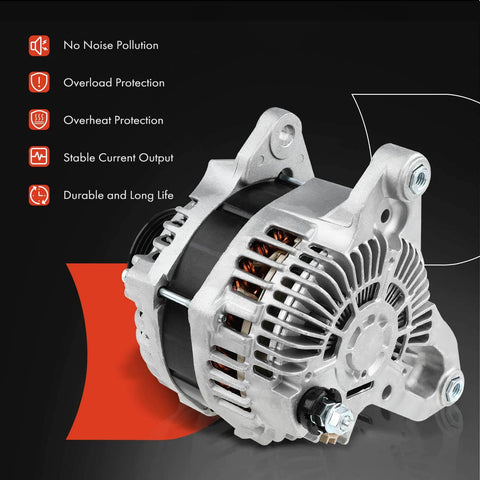 Side view of Heavy Duty Replacement Alternator for Dodge Ram 2500 3500 2010 to 2020 and 4500 5500 2011 to 2018, 12V 180A CW, 8-Groove Clutch Pulley.