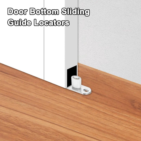 Two Pack Sliding Roller Guides For Barn Doors And Closet Doors, 4mm Diameter White Floor Guides installed on wooden floor