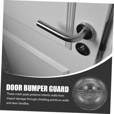 Close-up of door handle and attached self-adhesive bumper pad from Six Piece Self Adhesive Door Bumper Set Quietly Absorbs Impact.