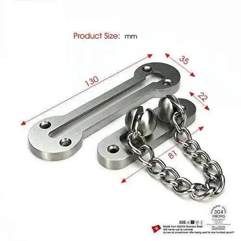 Extra Thick Door Chain Lock With 3mm SUS304 Stainless Steel Die Cast Heavy Duty Inside Door Security Chain Guard, Brushed Nickel Finish, Dimensions Shown
