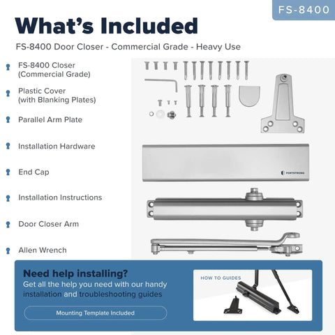 What's included in FS-8400 Commercial Grade Heavy Duty Door Closer Kit with ADA compliance and installation tools.