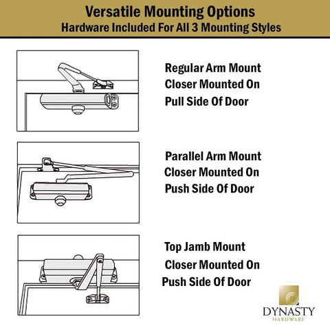Versatile mounting options for Door Closer, Grade 1 Heavy Duty Commercial Hydraulic Closer, Self-Closing, Series 1614.