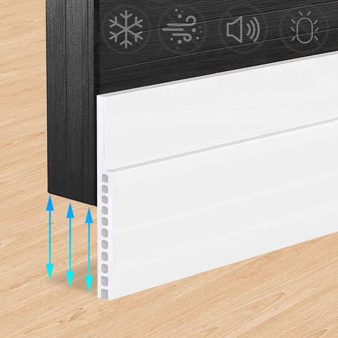 Door draft stopper, white, 3 in W x 39 in L, adjustable under-door seal for interior/exterior doors
