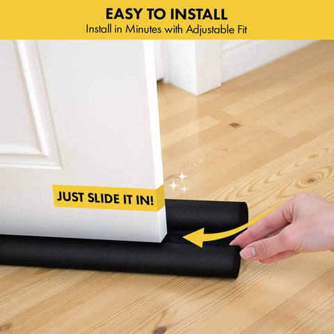 36 Inch Door Draft Stopper Insulation For Bottom Of Door, A No Brainer Way To Cut Heating Bills, Blocks Cold Drafts, Adjustable Gap Filler With 2 Inch Thick Foam, Door Sweep For Heat, Sound And Light Proofing, Heavy Duty Black.
