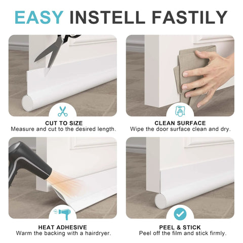 Steps for installing One Sided Door Draft Stopper Blocker, 37 Inch Cutable Under Door Foam Tubes