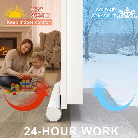 One Sided Door Draft Stopper Blocker, 37 Inch Cutable Under Door Foam Tubes, Easy Weather Stripping and Soundproof Door Sweep, Keeps Cold Air Out for Interior and Exterior Doors, 1 Pack, White shown installed on a door.
