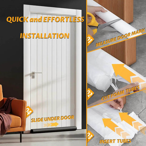 Beefy 36 Inch Door Draft Stopper With 2 Inch Diameter Foam Core Covers 0.5 To 1.7 Inch Gaps installed under white door