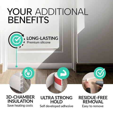 Vellure door draft stopper by Amazon for bottom of door, white premium silicone weather seal, easy install