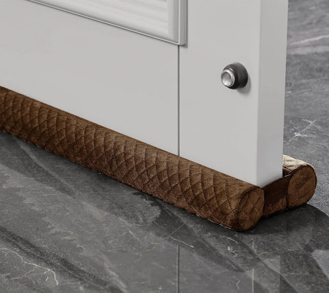 Ciieyuo all-weather door draft stopper, brown quilted fabric universal under-door seal.