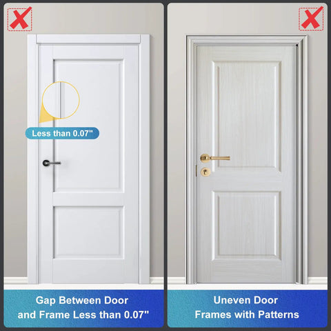 Comparison of two white doors highlighting installation issues for Door Reinforcement Lock With 800 Lbs Of Force Resistance White Alloy Door Lock For Kids Safety Easy To Install Prevents Unauthorized Entry Adds Home Security And Privacy With Eight Included Screws