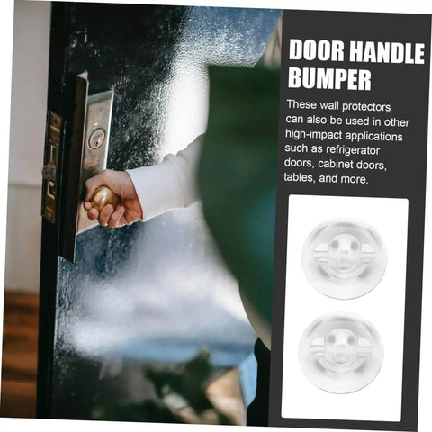 Six Piece Self Adhesive Door Bumper Set Quietly Absorbs Impact To Protect Walls And Doors Reduces Slams And Provides Noiseless Reusable Wall Protector Pads For A Safer Damage Free Home shown with door handle bumper application