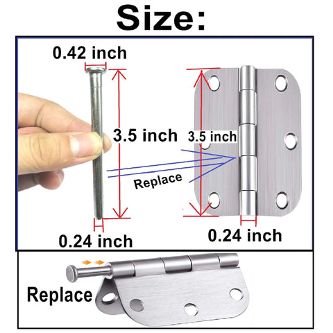 Diagram of 6 Pack 3.5 Inch Interior Door Hinge Pins For Doors Replacement With Screws Silver Finish showing size dimensions.