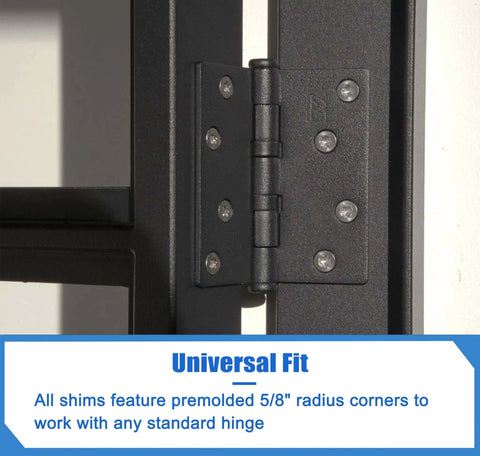 Installed 10 Pack Door Hinge Shims For Door Hinge Repair Kit 0.030 Inch Thickness PVC with premolded 5/8 inch radius corners.